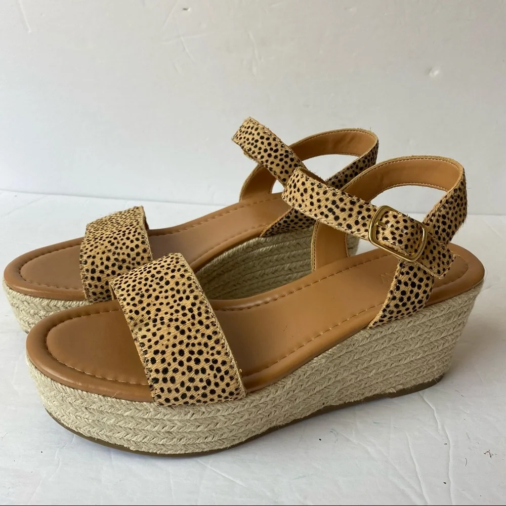 J. Crew Leopard Calf Hair Espadrille Sandals 9.5